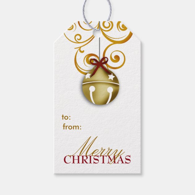 Gold Jingle Bell Merry Christmas Gift Tags