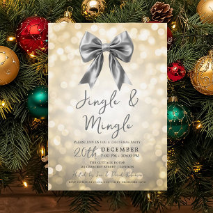 Gold Jingle Mingle Christmas Party Silver Bow Invitation