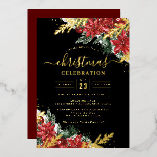 Gold Jolly Leaf Foliage Red Christmas Party Foil Invitation