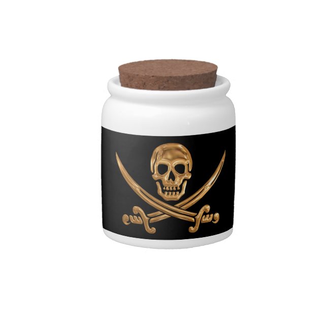 Gold Jolly Roger Candy Jar (Front)