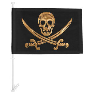 Gold Jolly Roger Car Flag