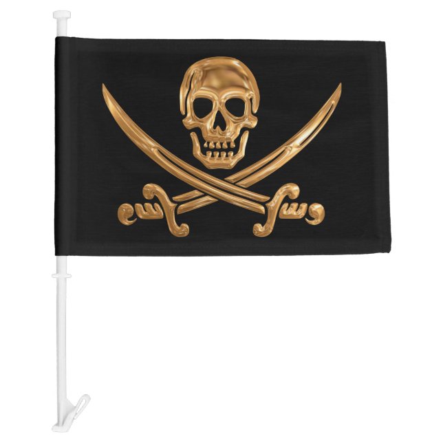 Gold Jolly Roger Car Flag (Front)
