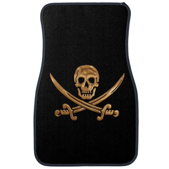 Gold Jolly Roger Car Floor Mat (Front)