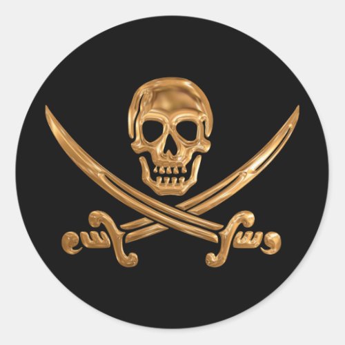 Gold Jolly Roger Classic Round Sticker