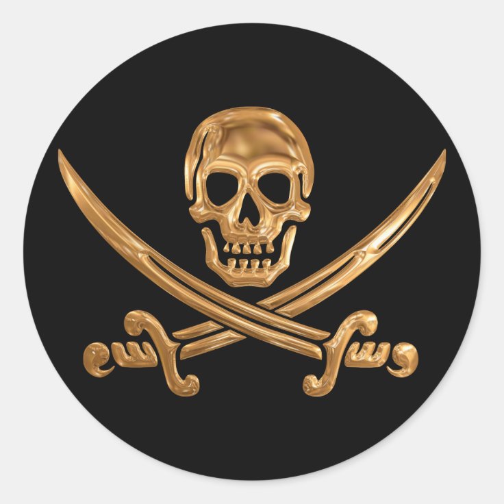 Gold Jolly Roger Classic Round Sticker | Zazzle