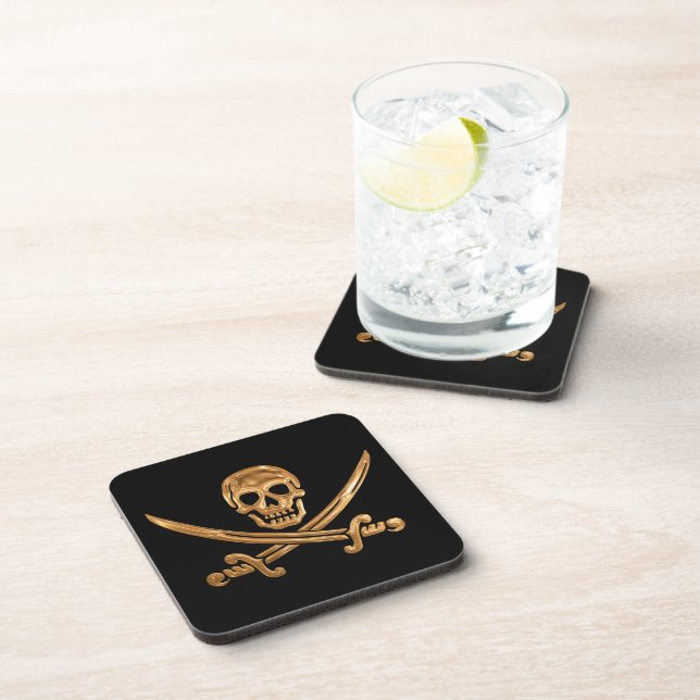 Gold Jolly Roger Drink Coaster (Right Side)