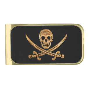 Gold Jolly Roger Finish Money Clip