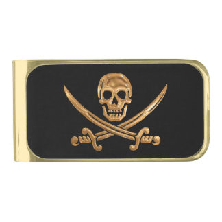 Gold Jolly Roger Finish Money Clip