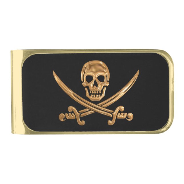 Gold Jolly Roger Finish Money Clip (Front)