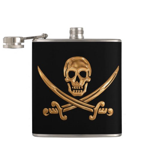 Gold Jolly Roger Flask