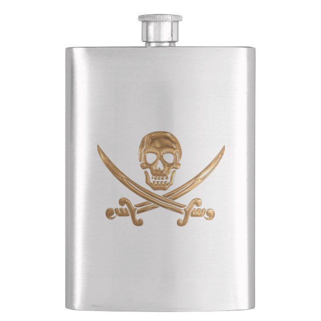 Gold Jolly Roger Flask (Front)