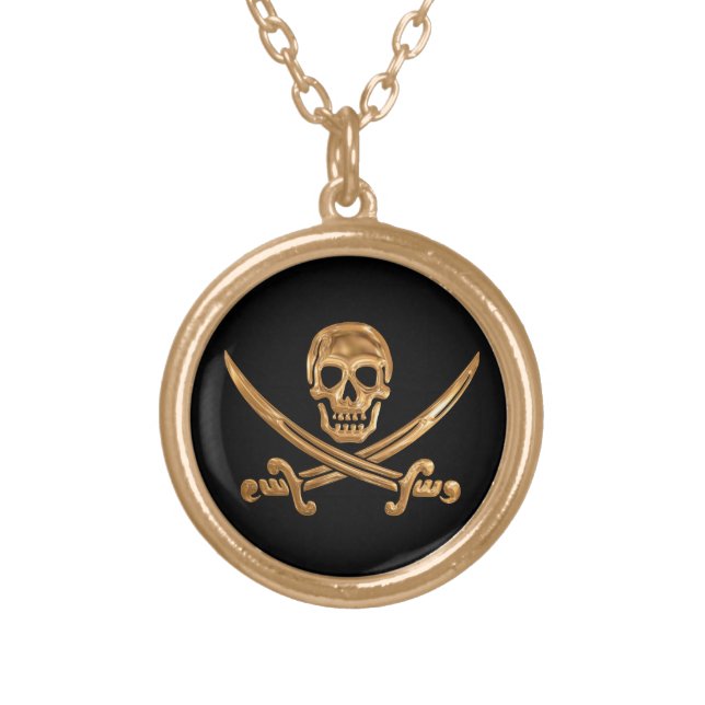 Gold Jolly Roger Gold Plated Necklace (Front)