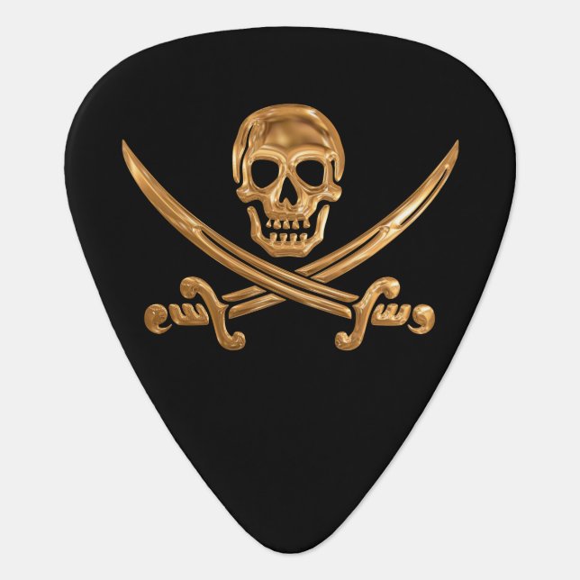 Gold Jolly Roger Guitar Pick (Front)
