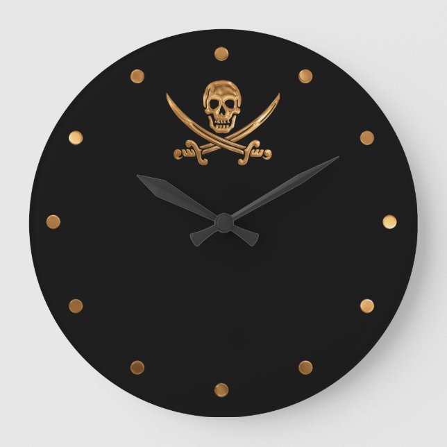 Gold Jolly Roger Large Clock (Front)