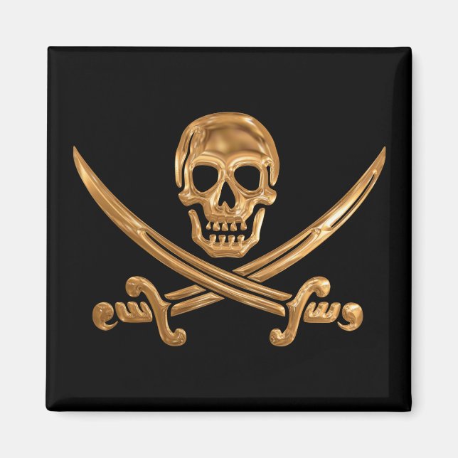 Gold Jolly Roger Magnet (Front)