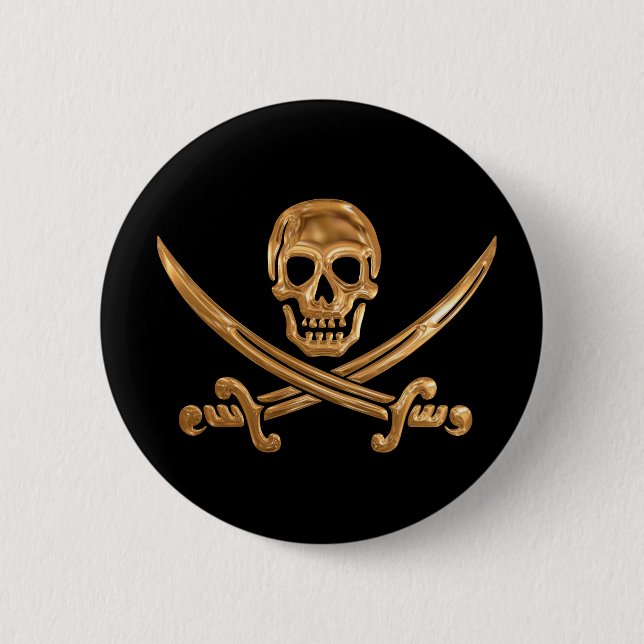 Gold Jolly Roger Pinback Button (Front)