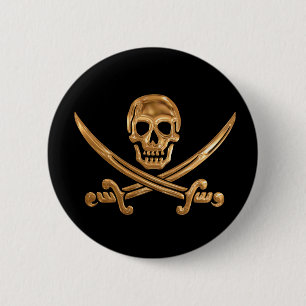 Gold Jolly Roger Pinback Button