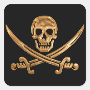 Gold Jolly Roger Square Sticker
