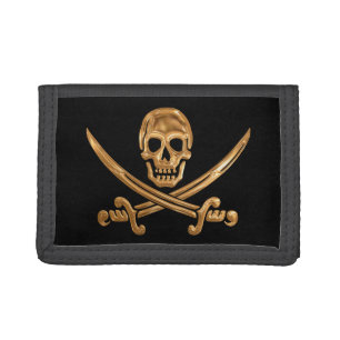 Gold Jolly Roger Tri-fold Wallet