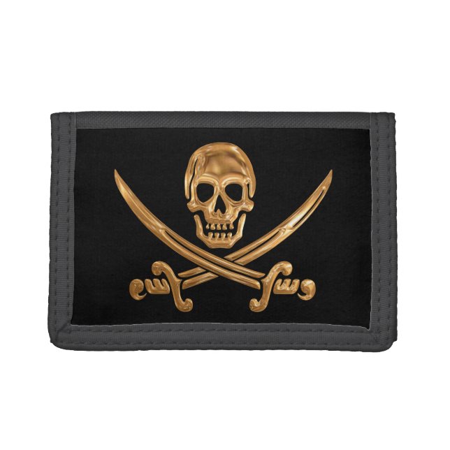 Gold Jolly Roger Trifold Wallet (Front)