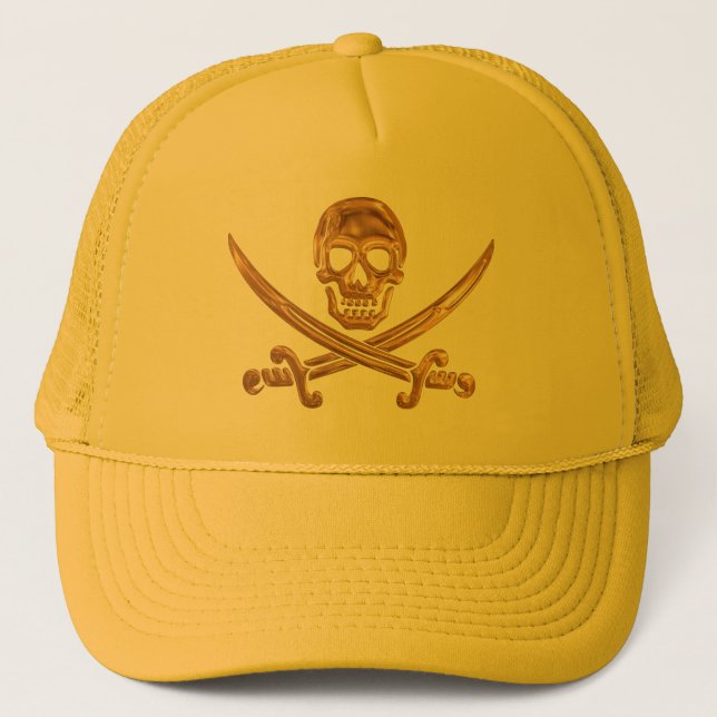 Gold Jolly Roger Trucker Hat (Front)