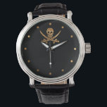 Gold Jolly Roger Wrist Watch<br><div class="desc">Shiny gold colored skull and crossed swords on black. For the discriminating pirate.</div>