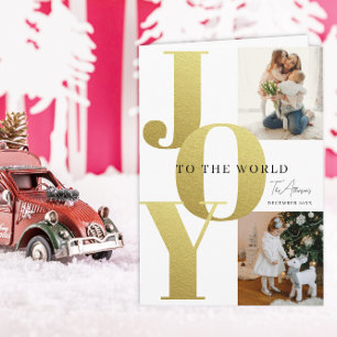 Gold JOY 2 Photo Holiday Card Custom Family