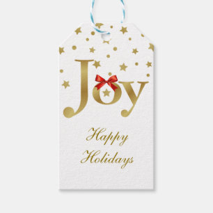 Gold Joy and Stars Happy Holidays Gift Tags