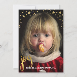 Gold JOY and Stars | Photo Holiday Card