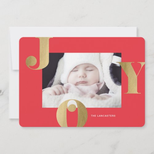 Gold Joy Frame Christmas Holiday Photo Card