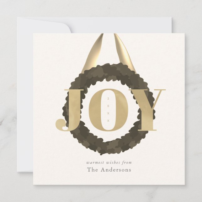 Gold JOY Green Wreath Square Christmas Holiday (Front)