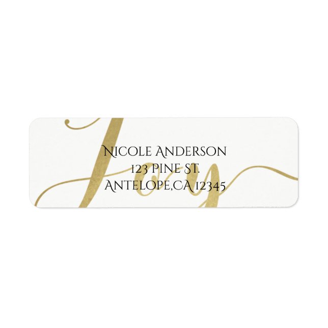Gold JOY Holiday New Years Christmas Personalized Label (Front)
