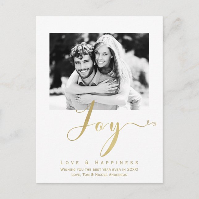 Gold JOY Holiday New Years Modern Photo Invitation (Front)
