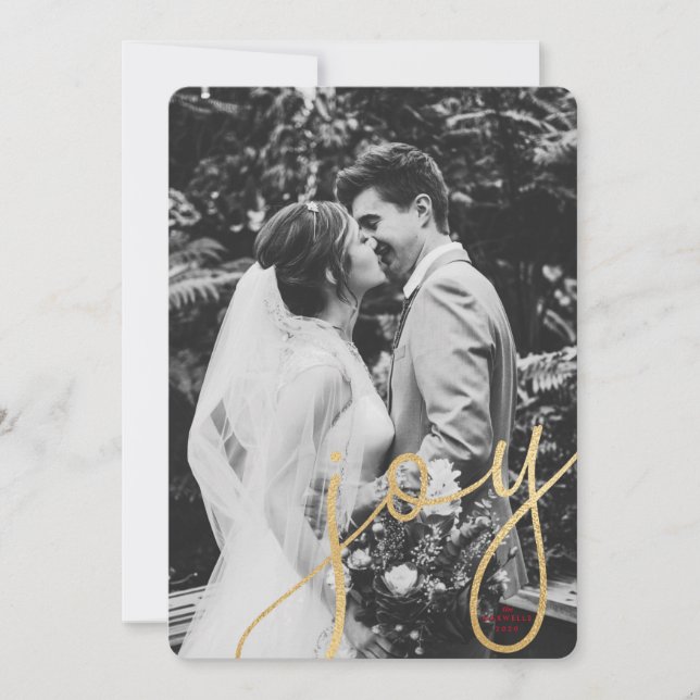 Gold Joy Holiday Photo Card w/red (Front)