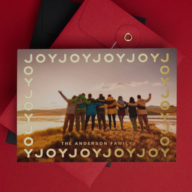 Gold Joy Joy Joy Frame PHOTO Christmas Foil Holiday Card (Creator Uploaded)