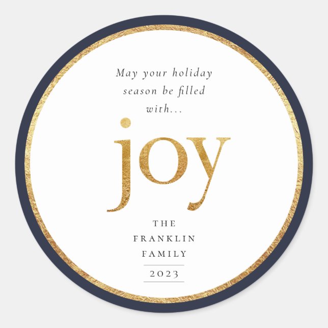 Gold Joy Modern Christmas Classic Round Sticker (Front)