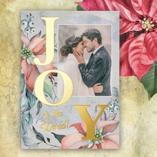 Gold Joy to the World Elegant Christmas Photo Foil Holiday Card