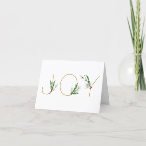 Gold Joy Watercolor Sprigs Berries Christmas Photo Thank You Card