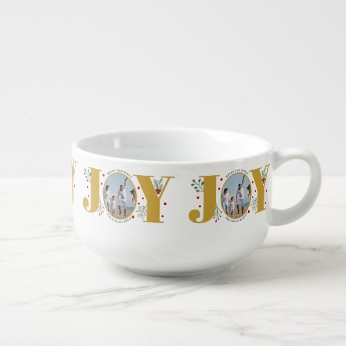 Gold Joy with berries Christmas photo Soup Mug