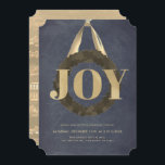 Gold JOY Wreath Chalkboard Christmas Concert Invitation<br><div class="desc">This modern and simple christmas concert / holiday music program / christmas piano recital / holiday music concert invitaion features a word "JOY" in faux gold foil on an ivory white background with foliage / greenery wreath with gold satin ribbon. The reverse side features a faux gold background with sheet...</div>
