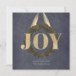 Gold JOY Wreath Chalkboard Christmas Holiday Card