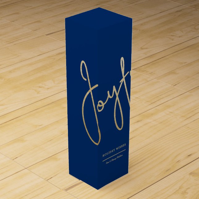Gold JOYFUL Holiday Wishes Blue Wine Box (Front)