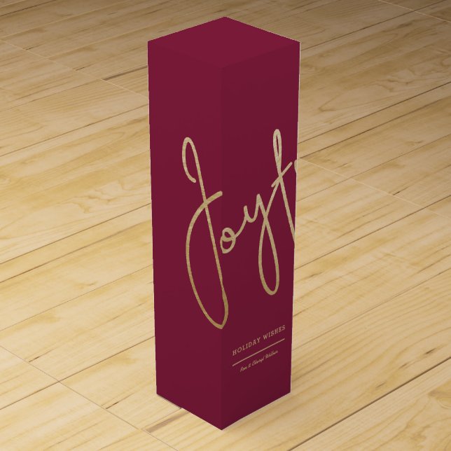 Gold JOYFUL Holiday Wishes Cranberry Wine Box (Front)