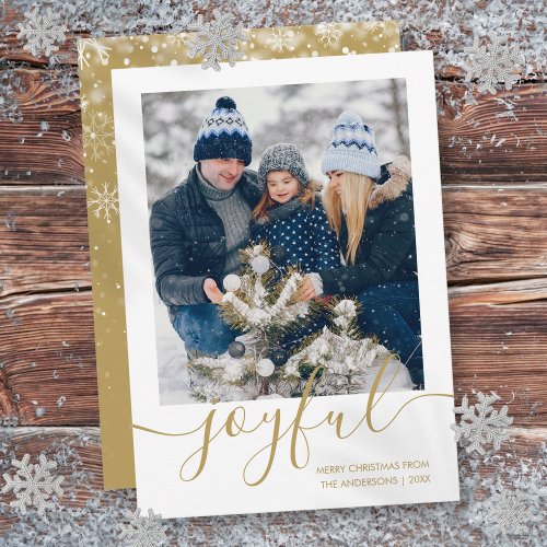 Gold Joyful Merry Christmas Photo  Holiday Card