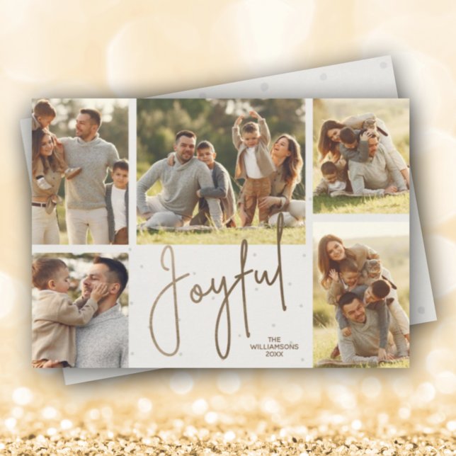 Gold JOYFUL Multi Photo Christmas Holiday Card (Creator Uploaded)