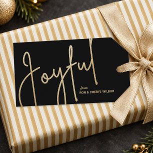 Gold JOYFUL on Black Christmas Gift Tags