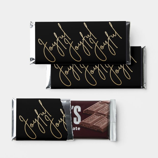 Gold JOYFUL on Black Christmas Hershey Bar Favors (Front)