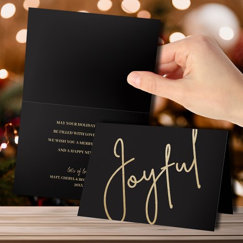 Gold Joyful on Black Folded Christmas Card