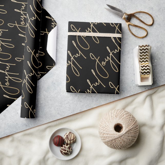 Gold JOYFUL on Black Wrapping Paper (Crafts)