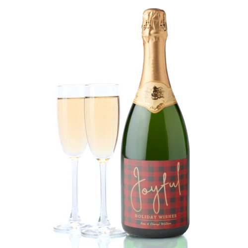 Gold Joyful on Buffalo Plaid Sparkling Wine Label